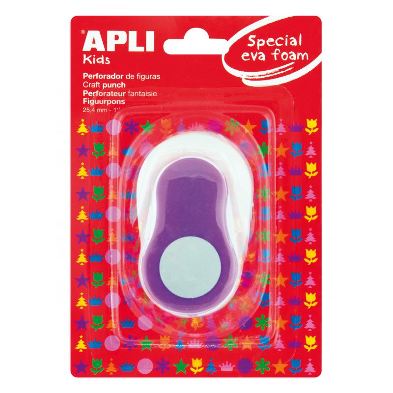 Apli Perforadora de Papel y Goma Eva en Forma de Circulo - Tamaño de Figura 25.4mm - Perfora Papel, Carton, Cartulina y Goma Eva