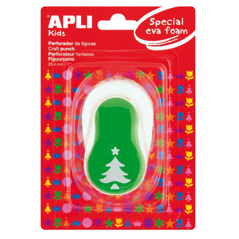 Apli Perforadora Árbol Navidad - Figura 25.4mm - Perfora Papel, Carton, Cartulina y Goma Eva de Hasta 2mm - Deposito de Restos -