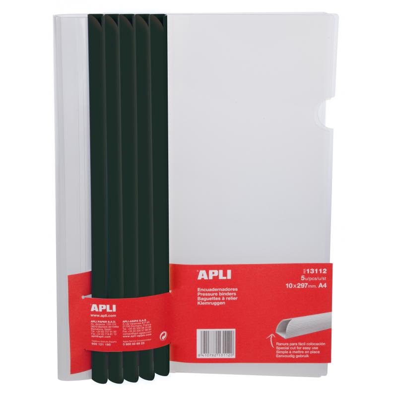 Apli Encuadernadores Deslizantes en Negro 10 x 297mm con Funda Transparente - Ranura para Facil Insercion de Hojas - Capacidad p