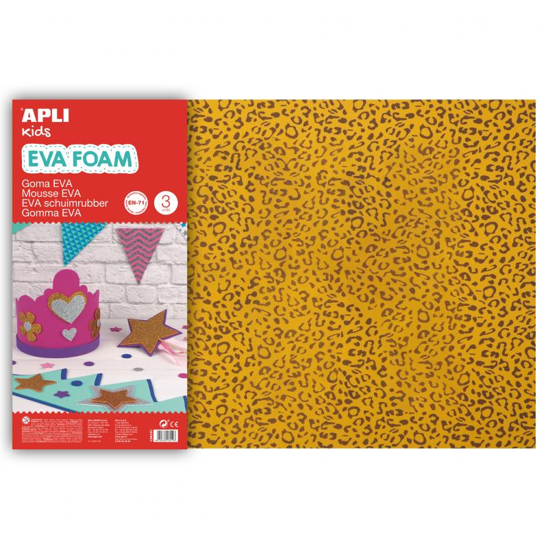 Apli Goma Eva Impresa Leopardo 600x400mm 3 Hojas - Material de Alta Calidad - Diseño de Leopardo Impreso - Tamaño Grande para Mu