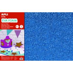 Apli Goma Eva Purpurina Azul 600x400mm - 3 Hojas Brillantes y Flexibles