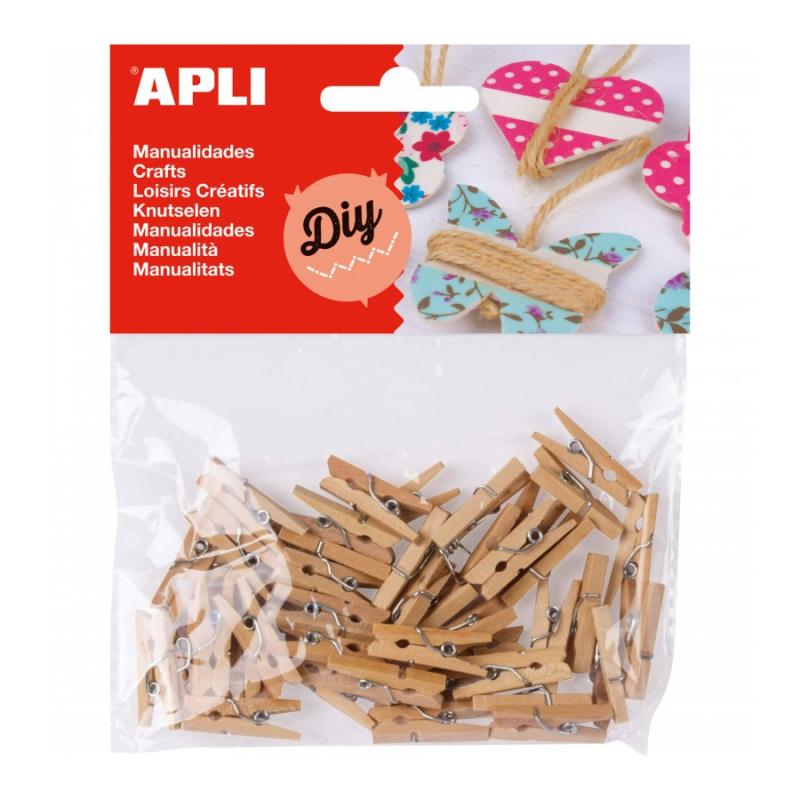 Apli Pack de 45 Mini Pinzas de Madera Natural 25 x 3 mm - Color Madera