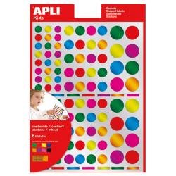 Apli Gomets Redondos Adhesivo Permanente - Ø 10mm, Ø 14mm y Ø 20mm - 624 Gomets por Bolsa - Colores Metalizados - Desarrollo de 