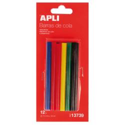 Apli Pack de 12 Barras Termofusibles de Colores Surtidos Ø7.5mmx10cm - Adhesion Instantanea en Multiples Superficies - No Gotea 