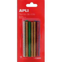 Apli Recambio de Barras de Adhesivo Termofusible - Ø7.5mmx10cm - Colores Surtidos con Purpurina - Precision y Limpeza - Compatib