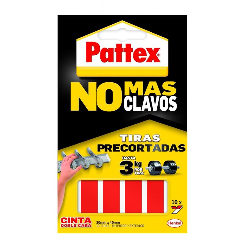 Pattex Nmc Cinta Doble Cara Bl 10 Tiras - Adhesion Duradera - Fijacion congran Fuerza - Practica y Limpia