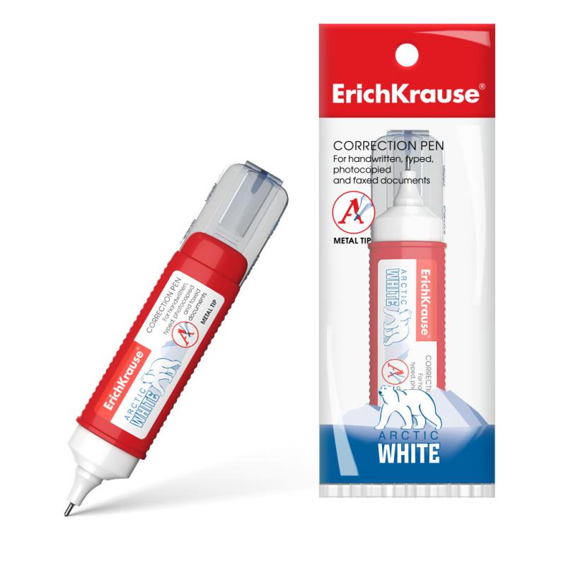 Erichkrause Boligrafo Corrector Arctic White - Punta de Plastico para Correcciones Puntuales - Resultado Excelente con Todos los