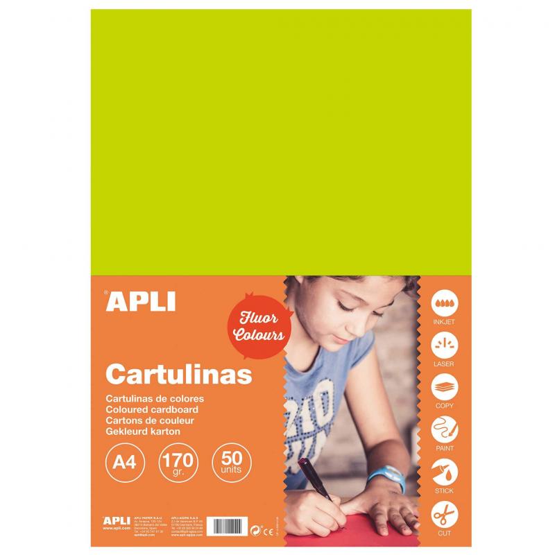 Apli Cartulina Verde Fluorescente A4 170g 50 Hojas