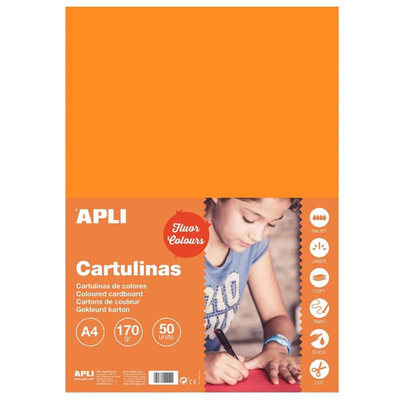 Apli Cartulina Naranja Fluorescente A4 170g 50 Hojas