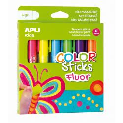 Apli Color Sticks Temperas Solidas Fluorescentes - Pack 6 Unidades de 6g - Acabado Satinado sin Necesidad de Barniz - Secado Rap