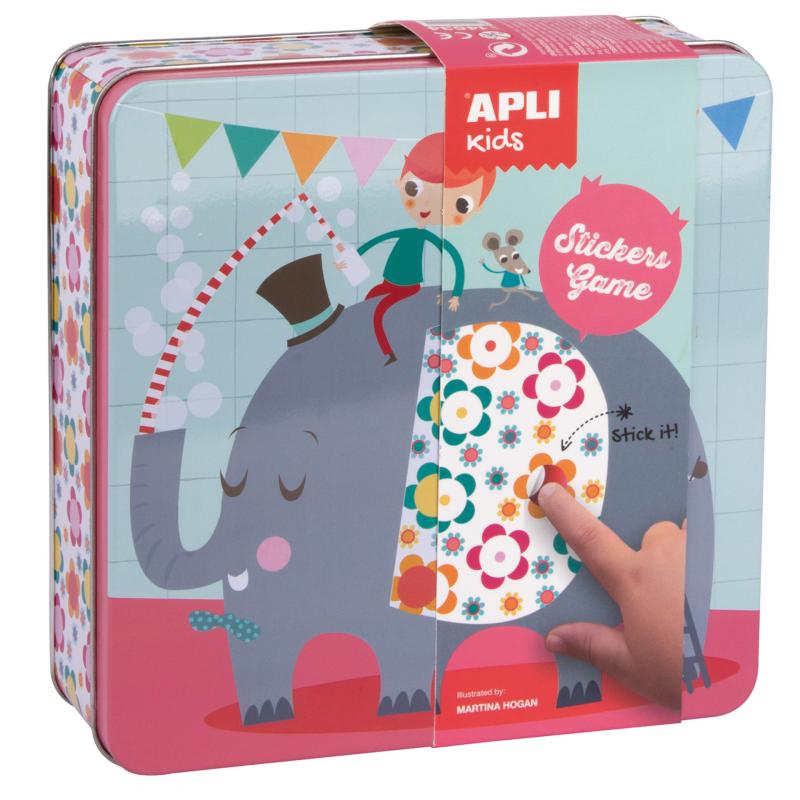 Apli Kids Juego de Gomets Elefante - 16 Laminas para Rellenar con Gomets - 10 Hojas de Gomets Removibles de Formas Geometricas -