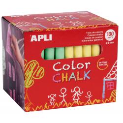 Apli Pack de 100 Tizas Redondas de Colores Surtidos Ø 9 x 80mm - Sin Polvo - Ideales para Escribir, Dibujar y Colorear en Pizarr