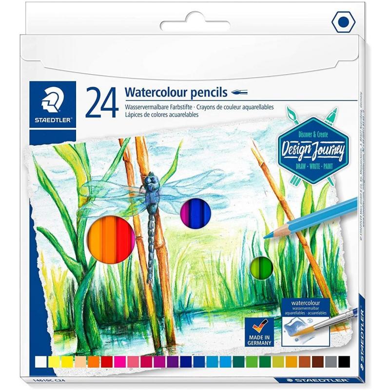 Staedtler 146 10C Pack de 24 Lapices de Colores Acuarelables - Resistentes a la Rotura - Colores Surtidos