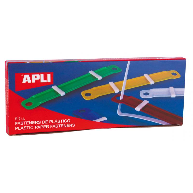 Apli Pack de 50 Fasteners de Plastico con Lengüeta - Tamaño 90x12mm - Cierre Compresor - Ideal para Organizar Papel - Colores Su