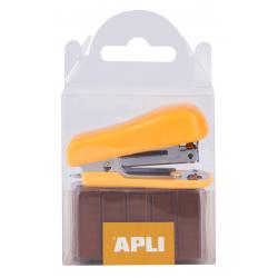 Apli Pocket Grapadora Naranja - Tamaño 56mm - Compacta y Ligera - Capacidad de Grapado Hasta 20 Hojas - Incluye 2000 Grapas del 