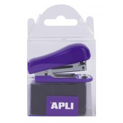 Apli Grapadora Pocket Lila - Tamaño 56mm para Grapas Nº10 - Incluye 2000 Grapas del Mismo Color - Facil de Usar y Transportar - 
