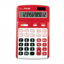 Milan Calculadoras de 12 Digitos - 3 Teclas de Memoria - Calculo de Margenes - Raiz Cuadrada - Apagado Automatico - Color Rojo y