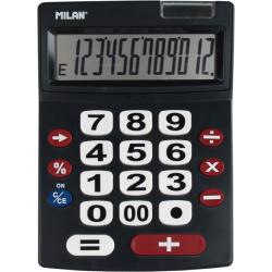 Milan Calculadora 12 Digitos Extra Grande - Teclas Grandes - Tecla Rectificacion Entrada de Datos - Apagado Automatico - Color N
