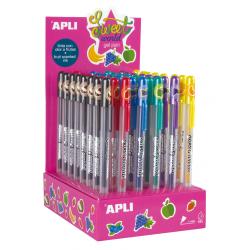 Apli Sweet World Gel Pen Expositor - 48 Boligrafos de Tinta Gel con Aroma a Frutas - 8 Colores Surtidos - 1mm de Grosor de Escri