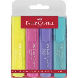 Faber-Castell Textliner 46 Pastel Pack de 4 Marcadores Fluorescentes - Punta Biselada - Trazo entre 1mm y 5mm - Tinta con Base d