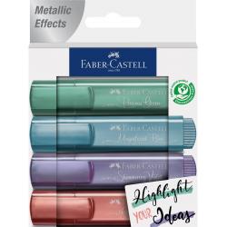 Faber-Castell Textliner 46 Metallic Pack de 4 Marcadores Fluorescentes - Punta Biselada - Trazo entre 1mm y 5mm - Tinta con Base