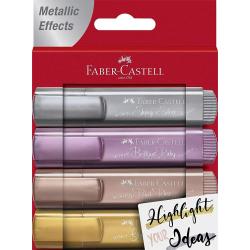 Faber-Castell Textliner 46 Metallic Pack de 4 Marcadores Fluorescentes - Punta Biselada - Trazo entre 1mm y 5mm - Tinta con Base