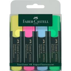 Faber-Castell Textliner 48 Pack de 4 Marcadores Fluorescentes - Punta Biselada - Trazo entre 1.2mm y 5mm - Tinta con Base de Agu