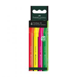 Faber-Castell Textliner 38 Pack de 4 Marcadores Fluorescentes - Cuerpo Fino - Punta Biselada - Trazo Grueso y Fino - Tinta con B