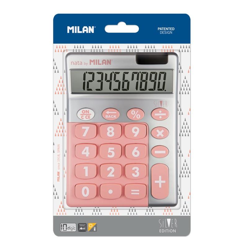 Milan Calculadora 10 Digitos Silver - Calculadora de Sobremesa - Teclas Grandes - Tecla Rectificacion Entrada de Datos - Color R