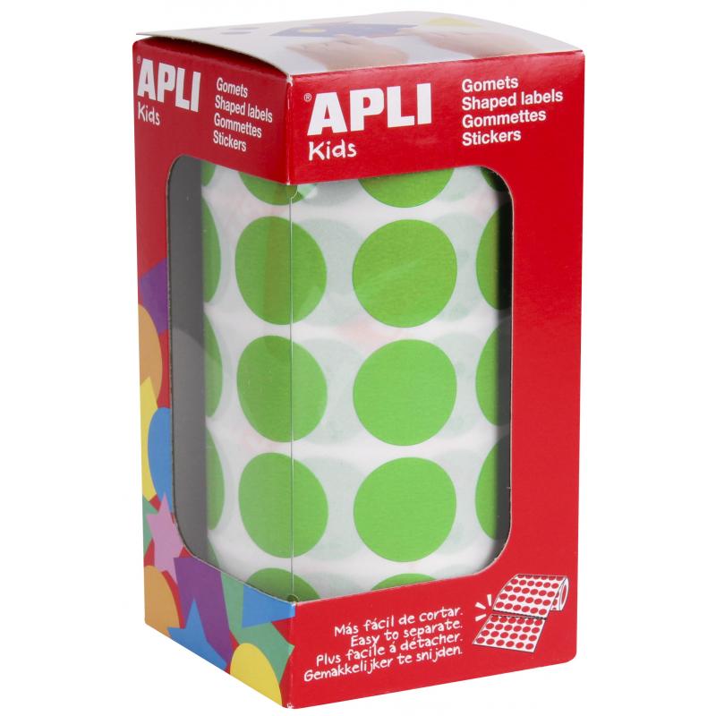 Apli Gomets Redondos Ø 20mm Verde Claro con Adhesivo Permanente - 59 Hojas Pretroqueladas - 1.770 Gomets por Rollo - Normas EN-7