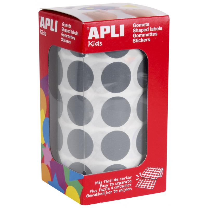 Apli Gomets Redondos Gris Ø 20mm - 59 Hojas Pretroqueladas - 1770 Gomets por Rollo - Desarrolla Habilidades y Capacidades - Cump