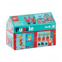 Apli Kids Puzle Estacion de Bomberos - 24 Piezas de 7x7cm - Diseño Infantil, Colorido y Claro - Piezas Resistentes y Seguras - D