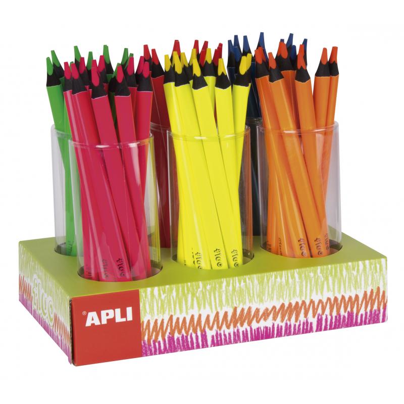 Apli Expositor Jumbo Fluor de Lapices - 5mm de Grosor Triangular - 108 Lapices en 6 Colores Fluorescentes - Recambios Disponible