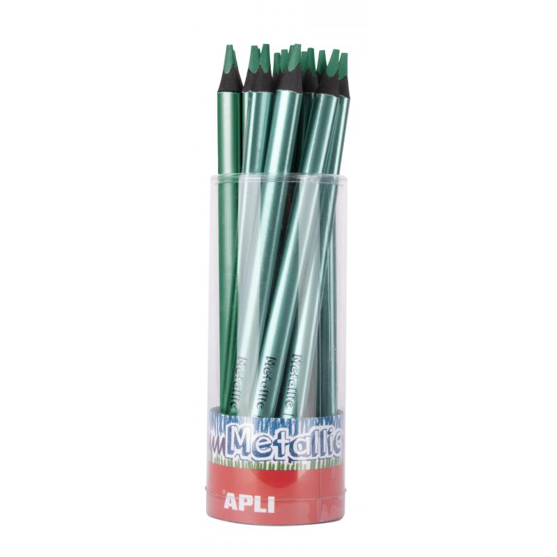 Apli Lapices Jumbo Metallic Verde Metalizado - 5mm Grueso Triangular - Pack de 18 - Mejora la Sujecion