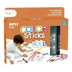 Apli Color Sticks xxl Temperas Solidas - Pack 6 Unidades de 40g - Tamaño xxl para Murales - Acabado Satinado sin Necesidad de Ba