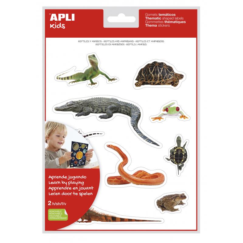 Apli Gomets Tematicos Realistas de Reptiles y Anfibios - 20 Gomets - Imagenes Realistas para Relacionar Animales - Adhesivo Remo