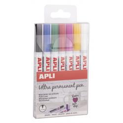 Apli Rotuladores Tinta Permanente Punta Fina - 1-2mm - Pack 7 Colores - Base Aceite - Larga Duracion - Resistente Al Agua - Sopo