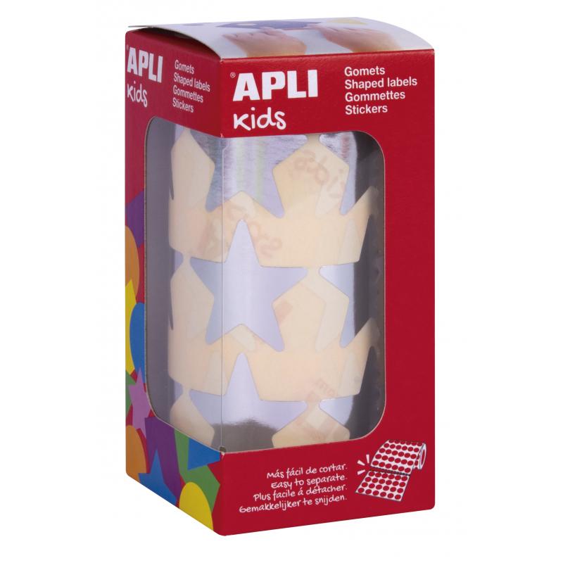 Apli Gomets Estrella Plata Metalizado - 33mm - Adhesivo Permanente - 708 Gomets por Rollo - Facil Separacion