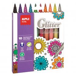 Apli Kids Rotuladores Glitter - Ø 12x137 mm - Cuerpo Cilindrico y Punta Redonda Bloqueada de Ø 3.8 mm - Colores Surtidos - Lavab