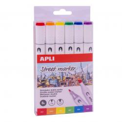 Apli Street Markers Rotuladores de Doble Punta - Puntas de 1mm y 6mm - Tinta de Base Alcohol - Multifuncionales para Dibujar, Pi