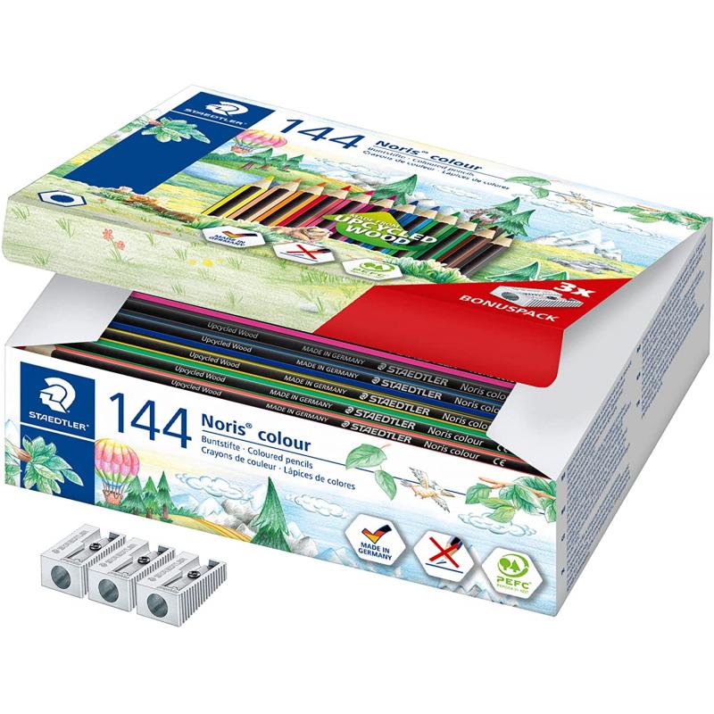 Staedtler Noris Colour 185 Pack de 144 Lapices Hexagonales de Colores - Resistencia a la Rotura - Colores Surtidos