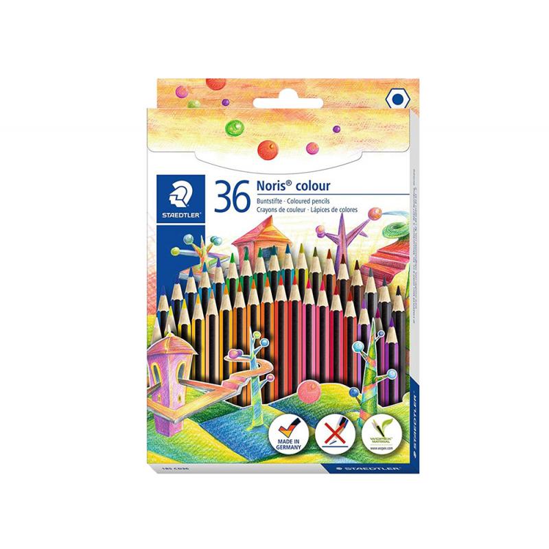 Staedtler Noris Colour 185 Pack de 36 Lapices Hexagonales de Colores - Fabricados en Wopex - Muy Resistentes - Madera de Fuentes