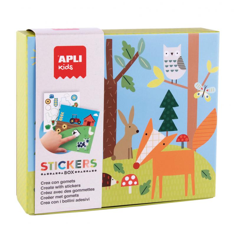 Apli Juego de Gomets Bosque - 8 Laminas Ilustradas de 200G - Gomets Removibles Geometricos en Distintos Colores - Libro Guia con