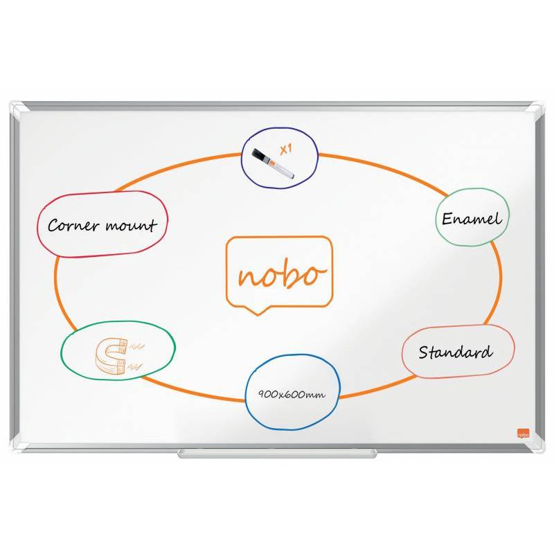 Nobo Premium Plus Pizarra Magnetica de Acero Vitrificado 900x600mm - Montaje en Esquinas - Superficie de Borrado Superior - Colo