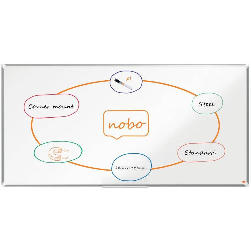 Nobo Premium Plus Pizarra Magnetica de Acero Lacado 1800x900mm - Montaje en Esquinas - Superficie de Borrado Facil - Color Blanc