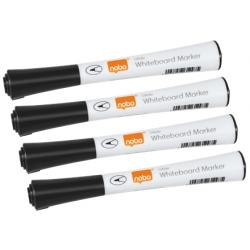 Nobo Pack de 4 Rotuladores para Pizarra Blanca - Punta Fina 1mm - Tinta con Poco Olor - Color Negro