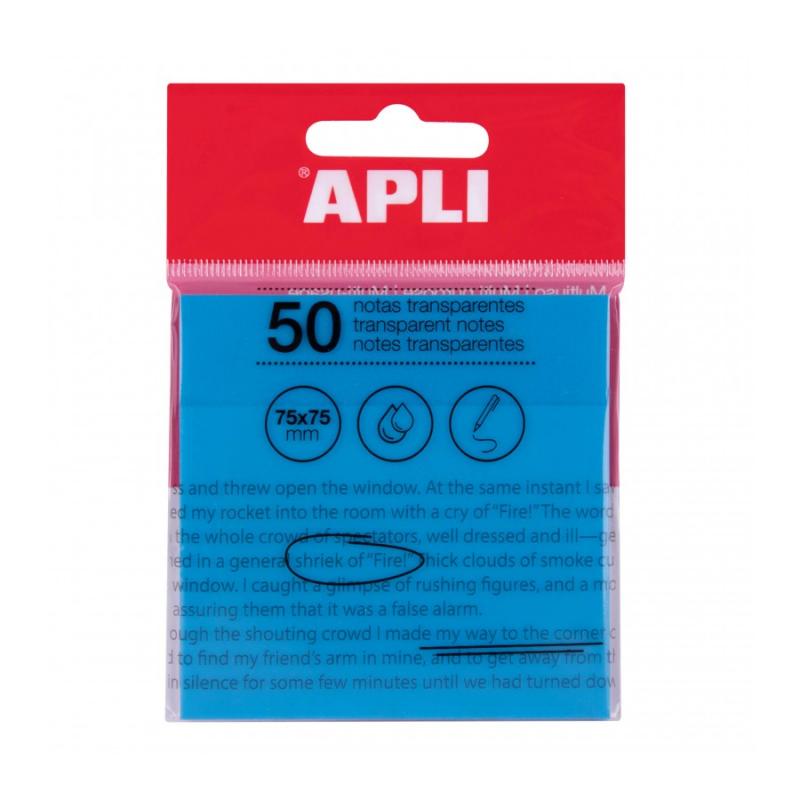 Apli Notas Adhesivas Transparentes Bloc 50 Hojas 75x75mm - Para Anotar sin Perder la Visibilidad del Texto o la Imagen - Resiste