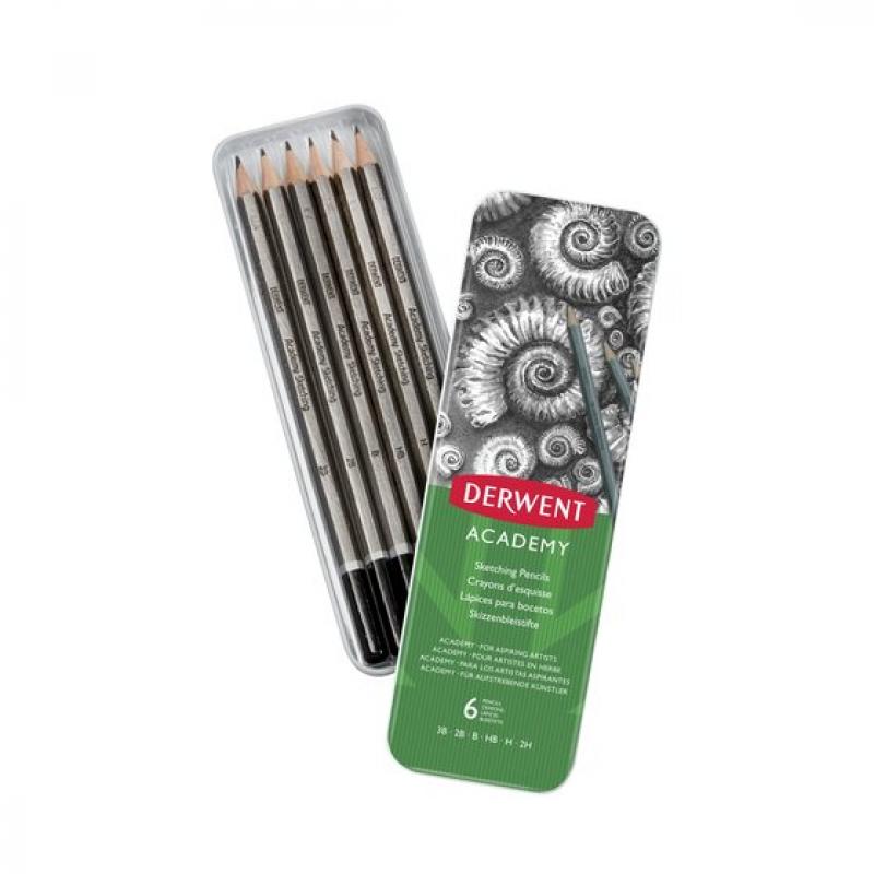 Derwent Academy Sketching Pack de 6 Lapices de Grafito Hexagonales de Durezas Surtidas - Especial para Bocetos - Cuerpos de Made