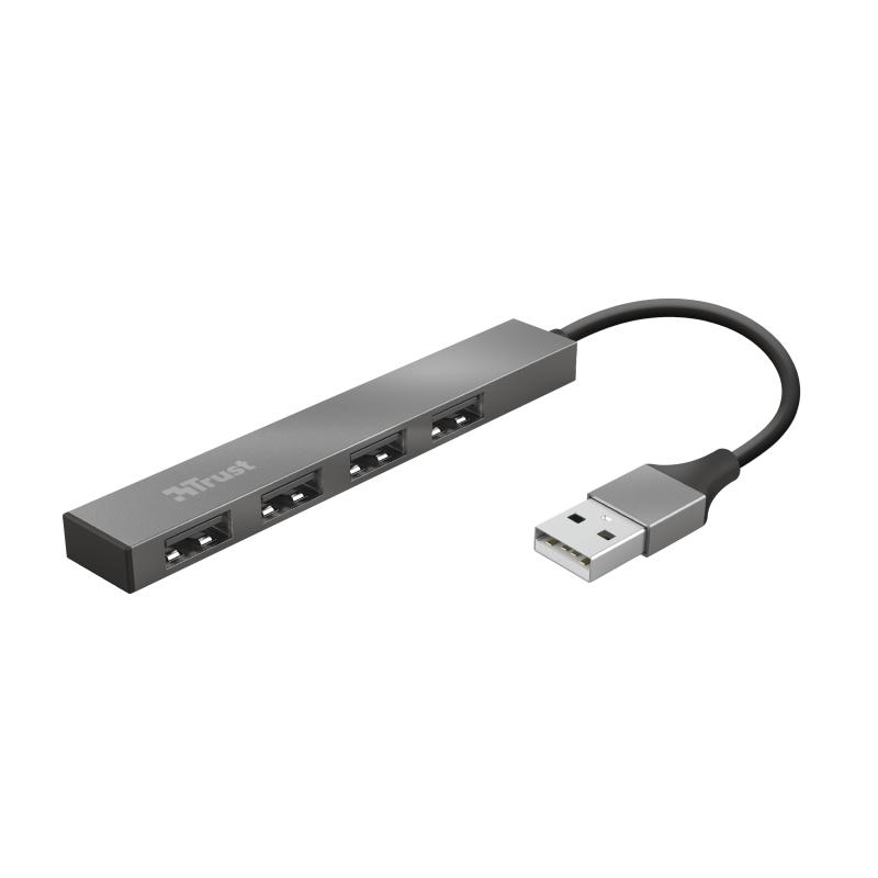 Trust Halyx Hub 4 Puertos USB 2.0 - Hasta 480Mbps - Color Gris