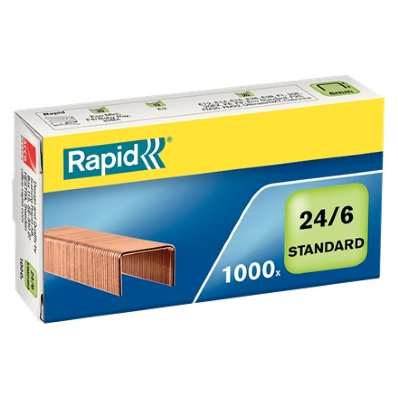 Rapid Confort Caja de 1000 Grapas 24/6 - Hasta 20 Hojas - Alambre Flexible Cobreado - Patilla de 6mm